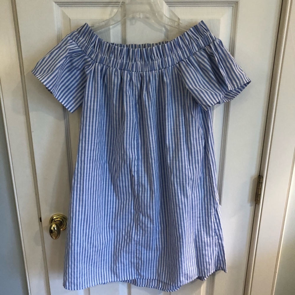 Blue and White Stripe Off the Shoulder Dress - Picture 7 of 7